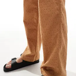 asos design Men Broderie Relaxed Fit Beach Trousers with Elasticated Waist image 4