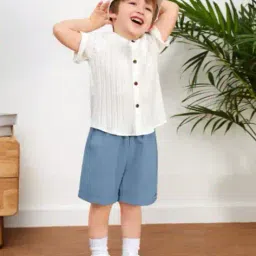 fastdeal x ag Boys Striped Shorts & Shirt Set wIth Patch Pocket image 4