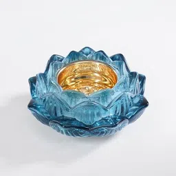 pure home and living Set of 2 Blue Glass Floral Shaped Tealight Holders image 4