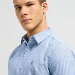 mischief monkey Men Striped Regular Fit Cotton Shirt image 4