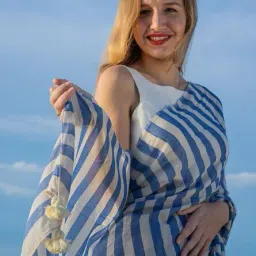 zikaraa Women Striped Saree with Tassels image 4