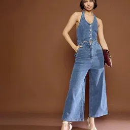 sassafras Women Sleeveless Denim Jumpsuit image 4
