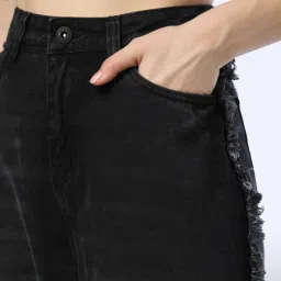 dnmx Women High-Rise Wide-Leg Jeans with Frayed Side Seam image 4