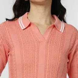 lee cooper Women Self-Striped Regular Fit Polo T-Shirt image 4