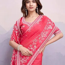 svaraa Women Embroidered Saree with Contrast Border image 4