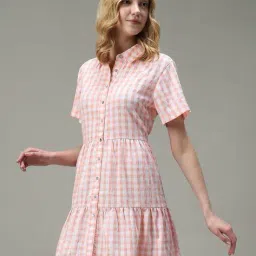 outzidr global Women Checked Shirt Dress image 4