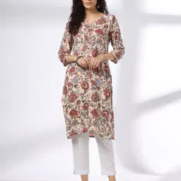 avaasa mix n' match Women Floral Print Straight Kurta image 4