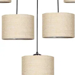 devansh Jute Round Drum Quintuple Hanging Lamps image 4