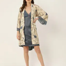 ms lingies Women Floral Print Babydoll & Robe Set image 4