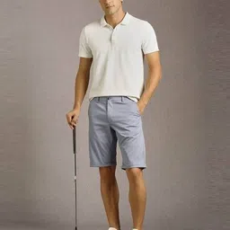 louis philippe Men Slim Fit Flat-Front Denim Shorts  image 4