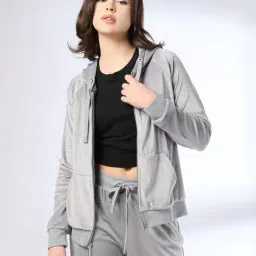 teamspirit Cut and sew velour hooded jack, grey, xs image 4