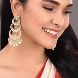 saraf rs jewellery Gold-Plated Pearl-Beaded Chandbali Earrings image 4