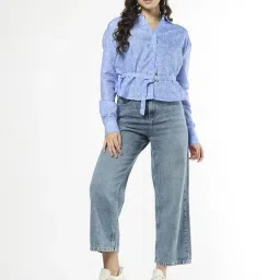 buda jeans co Women Geometric Print Fitted Top with Belt image 4