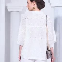 vero moda Women Schiffli Embroidered Oversized Fit Shirt image 4