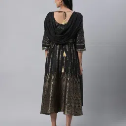 aurelia Women Floral Print Fit & Flare Dress with Attached Drape image 4