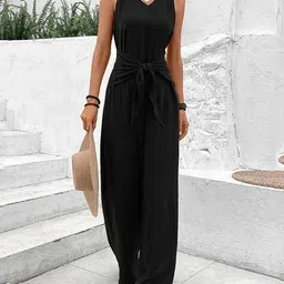 outzidr global Women Front-Knot V-Neck Jumpsuit image 4