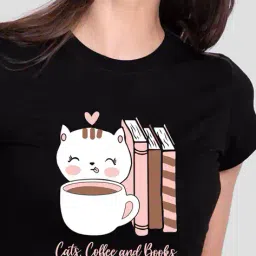 bewakoof Women's Cats Coffee And Books Graphic Printed Slim Fit T-shirt image 4