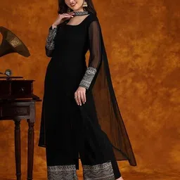royal export x ag Women Embroidered Straight Kurta with Pants & Dupatta image 4