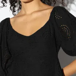 outryt by azorte Empire Waist Dress with Short Balloon Sleeves image 4