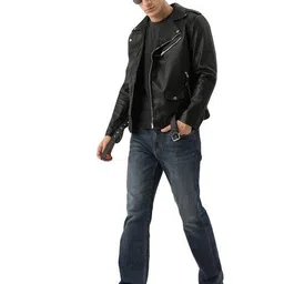 leather retail Men Regular Fit Bikers Jacket image 4