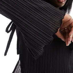 asos design Women Plisse High-Neck Top with Flared Sleeve image 4