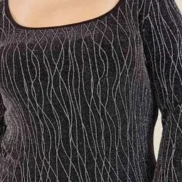 styli Women Plus Embellished Abstract Textured Bell Sleeve Fitted Knit Top image 4