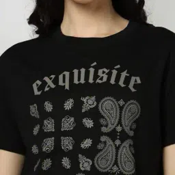 dnmx Women Paisley Print Boxy Fit Cotton Round-Neck T-Shirt image 4