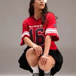 izf Women Numeric Print Oversized V-Neck T-Shirt image 4