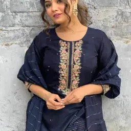 nyrika Women Embroidered Straight Kurta & Pants with Dupatta image 4