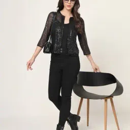 style quotient Women Embellished Front-Open Shrug image 4