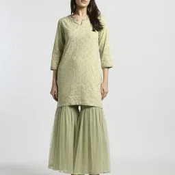 svrnaa by azorte Jaqaurd Cotton Mukaish Work Kurta Suit Set image 4