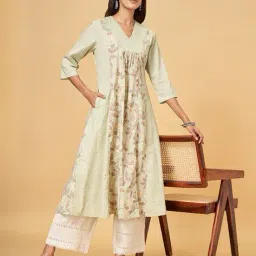 rangmanch by pantaloons Women Leaf Print A-Line Cotton Kurta image 4