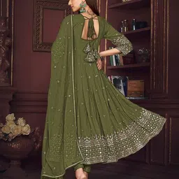 zeelpin Women Embroidery Semi-Stitched Anarkali Dress Material image 4
