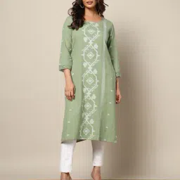 indie picks Hand Embroidered Cotton Straight Kurta image 4