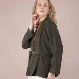 crimsoune club Women Ribbed Regular Fit Front-Open Shrug image 4