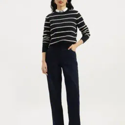 united colors of benetton Women Striped Round-Neck Cotton Pullover image 4