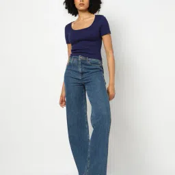 yousta Women Ribbed Regular Fit Scoop-Neck T-Shirt image 4