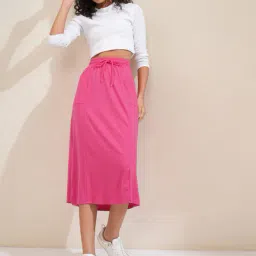 tokyo talkies Women Straight Skirt with Elasticated Drawstring Waist image 4