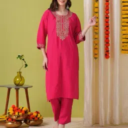 myrie Women Embroidered Straight Kurta Suit Set image 4