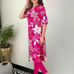 revangi Women Floral Print Straight Kurti image 4