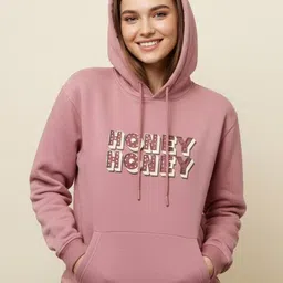 wineberry Women Typographic Print Regular Fit Hoodie with Drawstring image 4