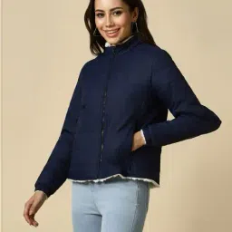 allen solly Women Quilted Bomber Jacket with Zip-Front image 4