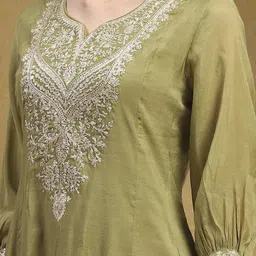 biba Women Embroidered A-Line Kurta with Pants & Dupatta image 4