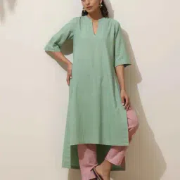 truebrowns Women Mandarin-Collar Straight Kurta Set  image 4