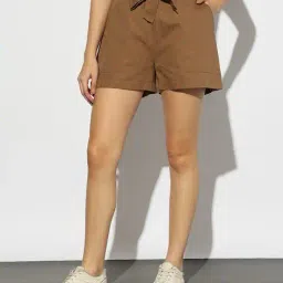 proearth by azorte Women Linen Blend Tie-Up Shorts image 4