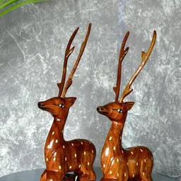 sowpeace Pair of Wooden Sitting Deer Figurines image 4