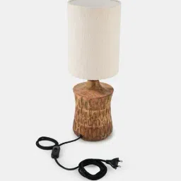 fabindia Sehar Wooden Hand Carved Table Lamp with Shade image 4