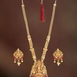 mansiyaorange Women Gold-Plated Temple Necklace & Earrings Set image 4