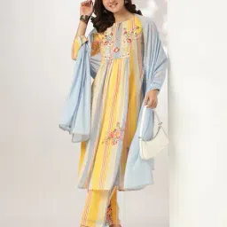 janasya Women Georgette Floral Embroidered A-line Kurta Set image 4