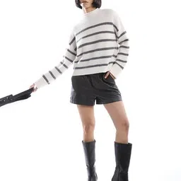 asos design Funnel-Neck Crop Jumper in Stripes image 4